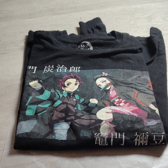 Demon Slayer Tops - Demon Slayer Tanjiro Nezuko Black Long Sleeve Graphic Tee Shirt Mens Medium